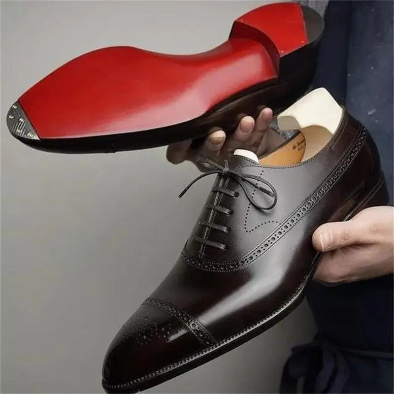 Red Leather Oxford Shoes for Men | Classic Dress Footwear for Formal and Casual Events