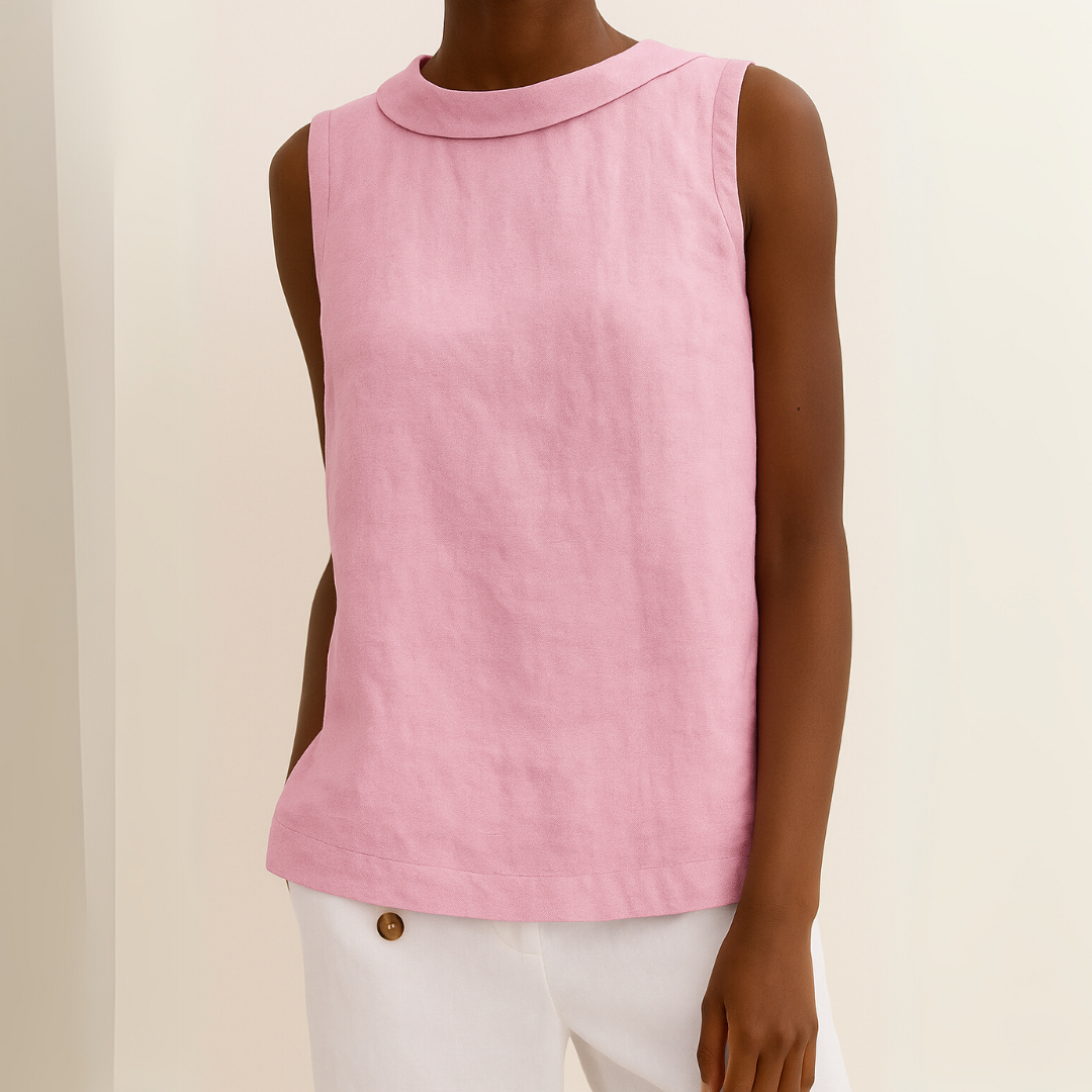 Sleeveless Women's Blouse with Rolled Collar and Curved Hemline for Casual Wear in Lightweight Fabric