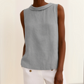 Sleeveless Women's Blouse with Rolled Collar and Curved Hemline for Casual Wear in Lightweight Fabric
