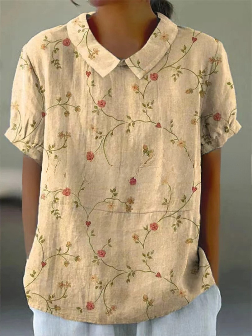 Vintage Floral Pattern Women's Blouse in Lightweight Fabric for Casual Wear and Everyday Style