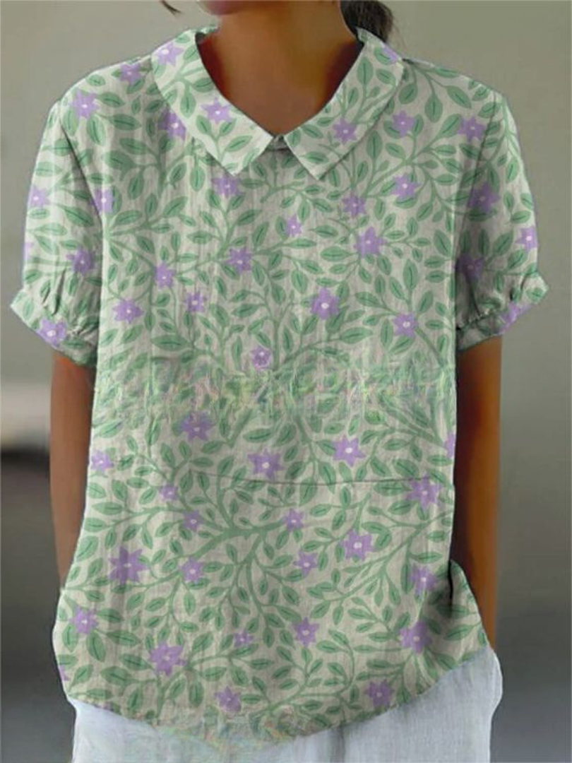 Vintage Floral Pattern Women's Blouse in Lightweight Fabric for Casual Wear and Everyday Style