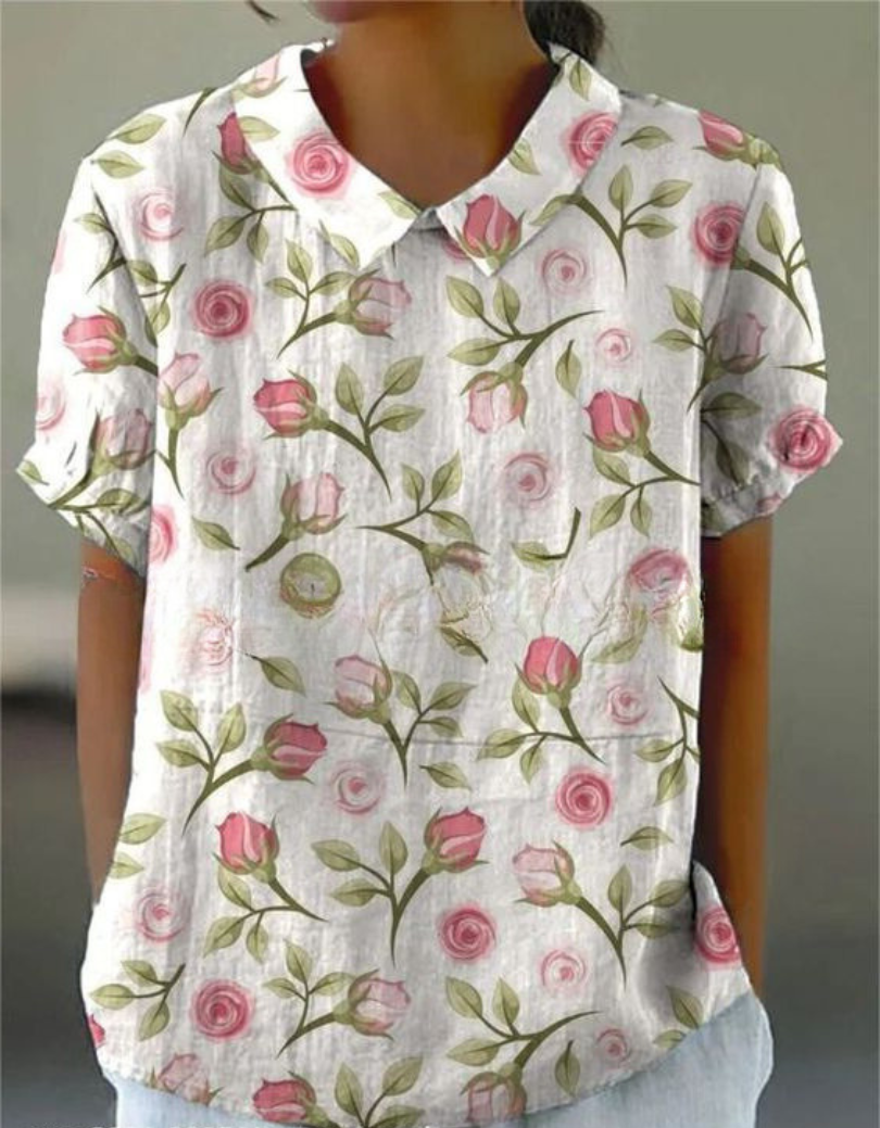 Vintage Floral Pattern Women's Blouse in Lightweight Fabric for Casual Wear and Everyday Style