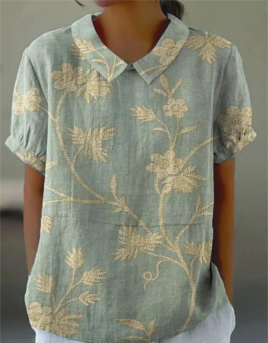 Vintage Floral Pattern Women's Blouse in Lightweight Fabric for Casual Wear and Everyday Style