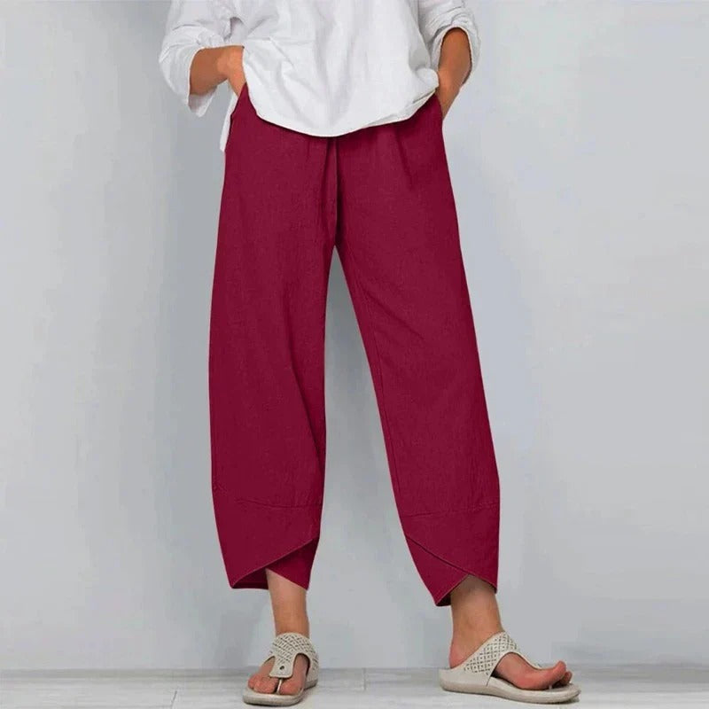 Wide-Leg Cropped Pants for Women with Elastic Waistband and Side Pockets - Casual Comfort for Everyday Wear