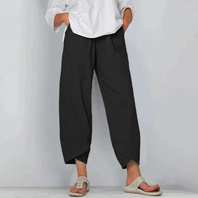 Wide-Leg Cropped Pants for Women with Elastic Waistband and Side Pockets - Casual Comfort for Everyday Wear