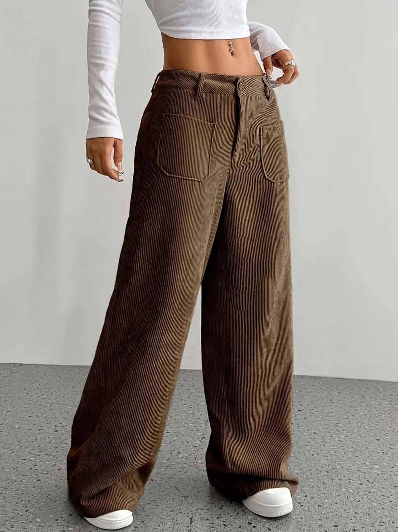 Wide Leg High Waist Pants for Women with Button Closure - Casual Trousers for Everyday Wear