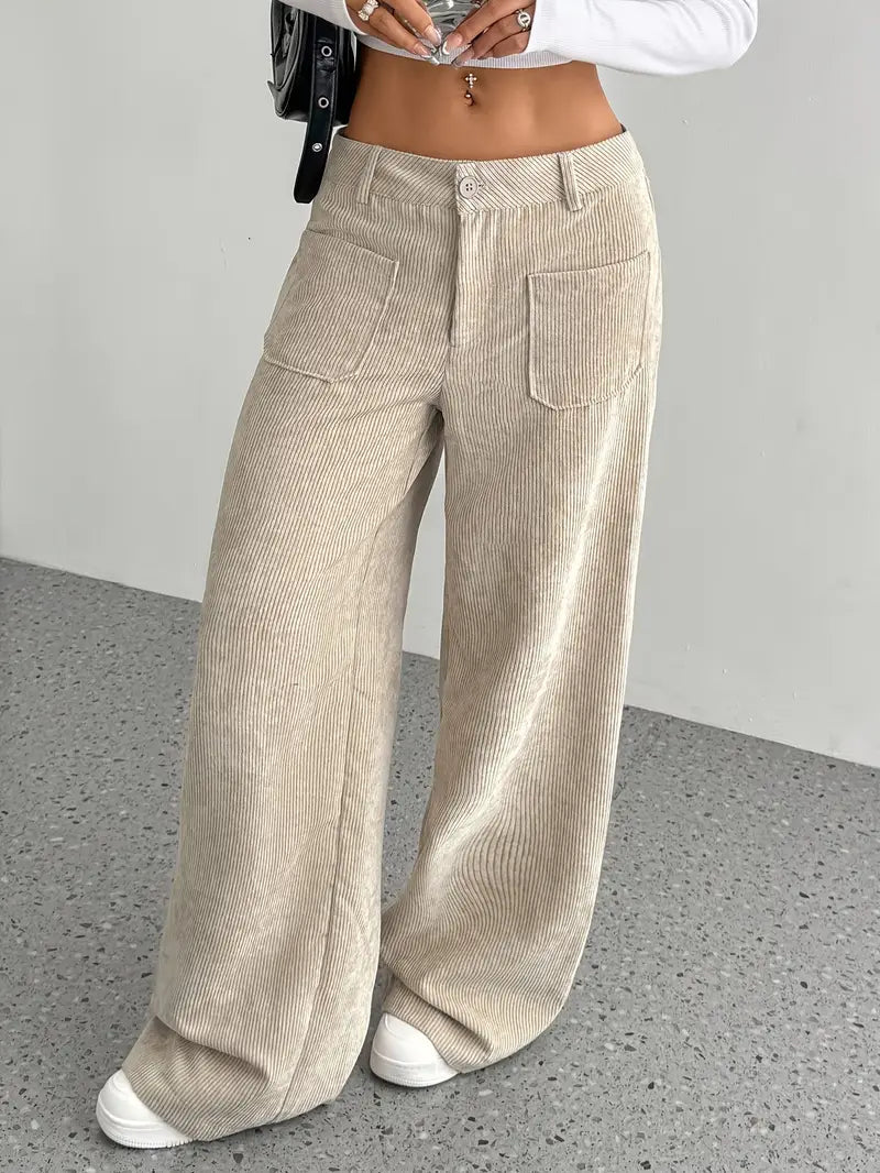 Wide Leg High Waist Pants for Women with Button Closure - Casual Trousers for Everyday Wear