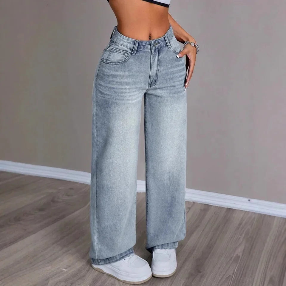 Wide Leg Women's Pants with Button-Front Closure - Casual Cotton Trousers for Everyday Wear
