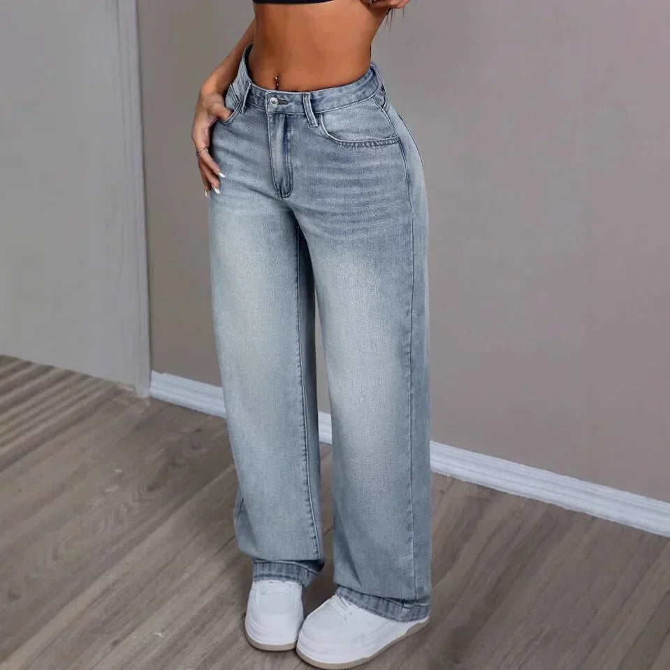 Wide Leg Women's Pants with Button-Front Closure - Casual Cotton Trousers for Everyday Wear
