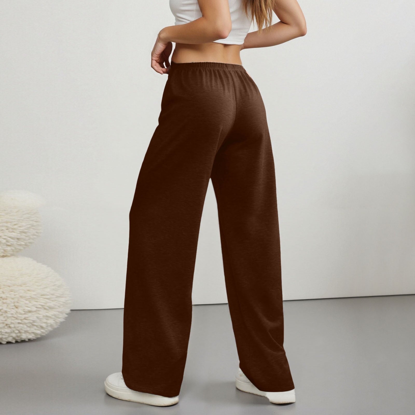 Wide Leg Women's Pants with Elastic Waist and Drawstring for Casual Wear - Comfortable and Versatile Trousers