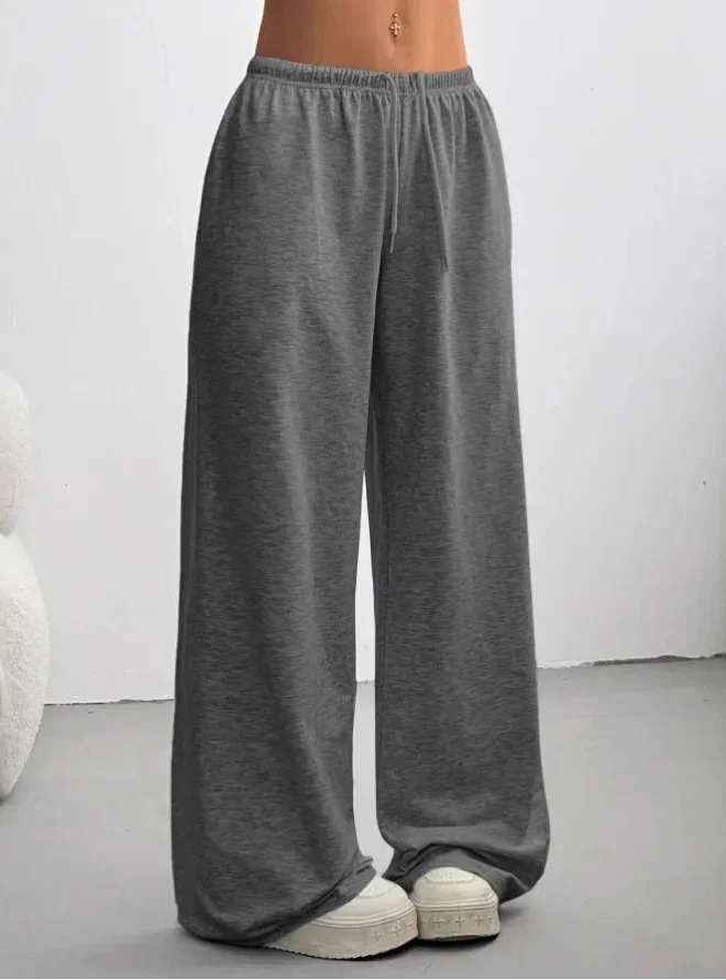 Wide Leg Women's Pants with Elastic Waist and Drawstring for Casual Wear - Comfortable and Versatile Trousers