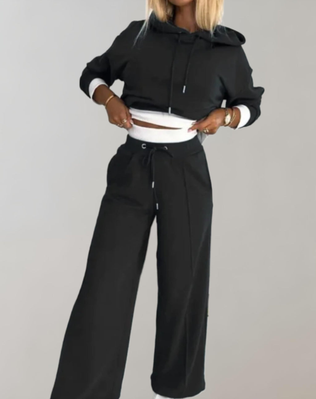 Women's Casual Wide Leg Tracksuit Pants - Comfortable Two Piece Set for Everyday Wear