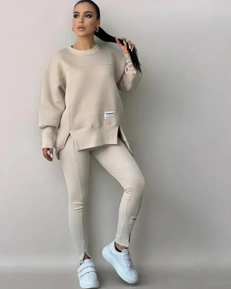 Women's Crew Neck Sweater and Leggings Set - Soft Fabric, Casual Style for Everyday Wear, Comfortable Fit, Multiple Colors Available