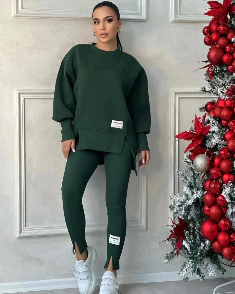 Women's Crew Neck Sweater and Leggings Set - Soft Fabric, Casual Style for Everyday Wear, Comfortable Fit, Multiple Colors Available