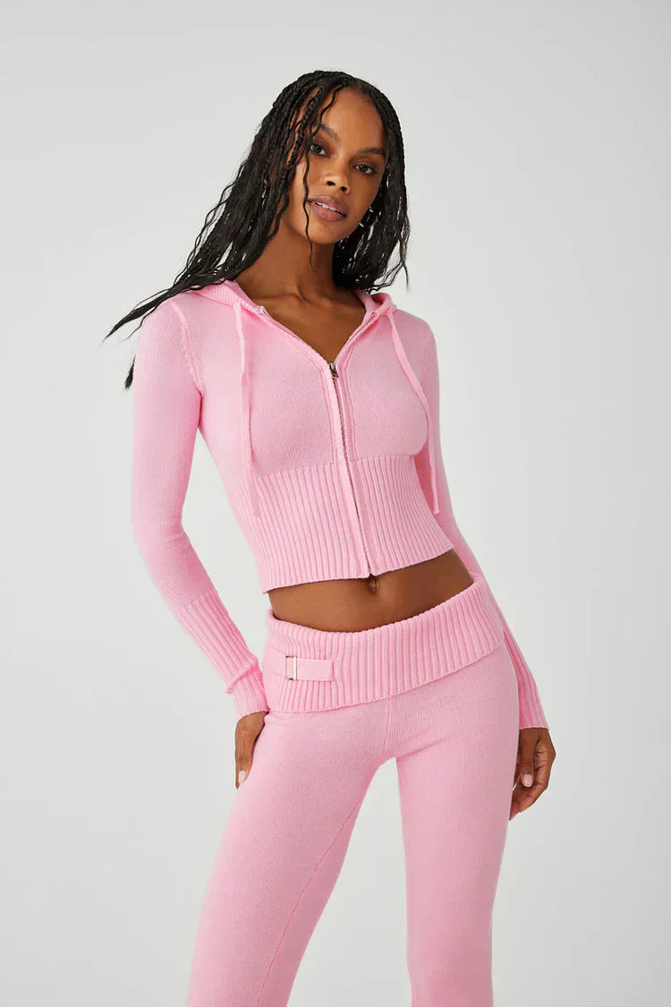 Women's Hooded Zip Hoodie and Pants Set - Soft Cotton Blend Loungewear for Casual Wear and Relaxation