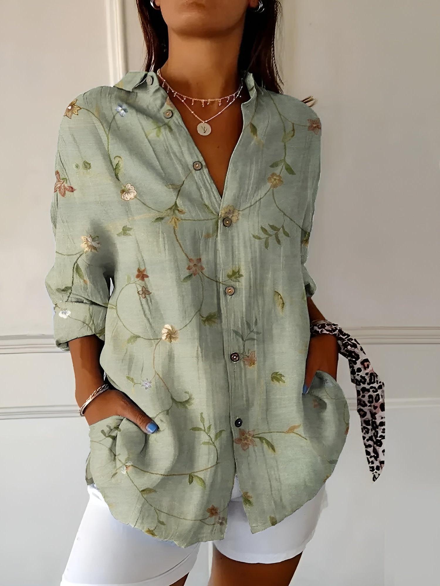 Women's Long Sleeve Button-Down Shirt - Cotton Blend Casual Top for Everyday Wear