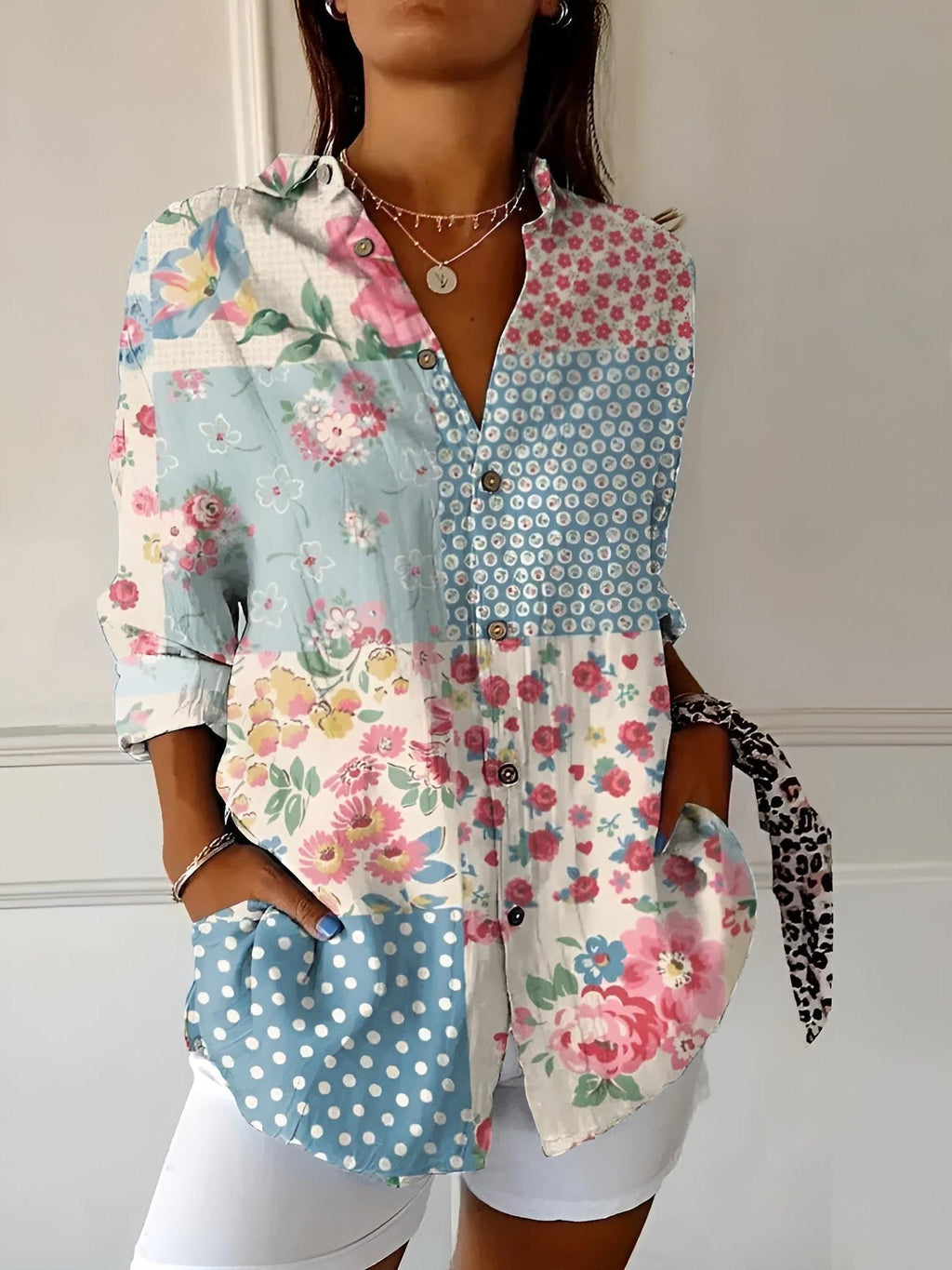 Women's Long Sleeve Button-Down Shirt - Cotton Blend Casual Top for Everyday Wear