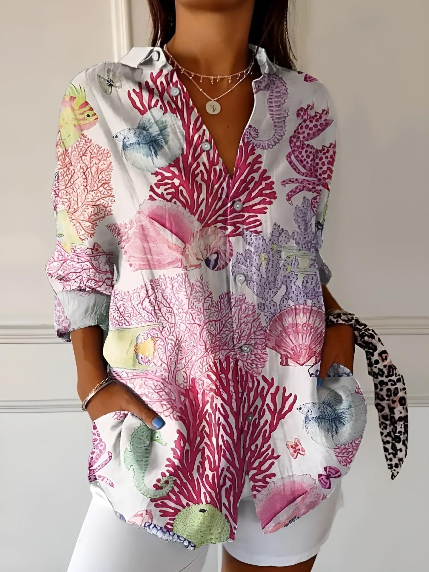 Women's Long Sleeve Button-Down Shirt - Cotton Blend Casual Top for Everyday Wear