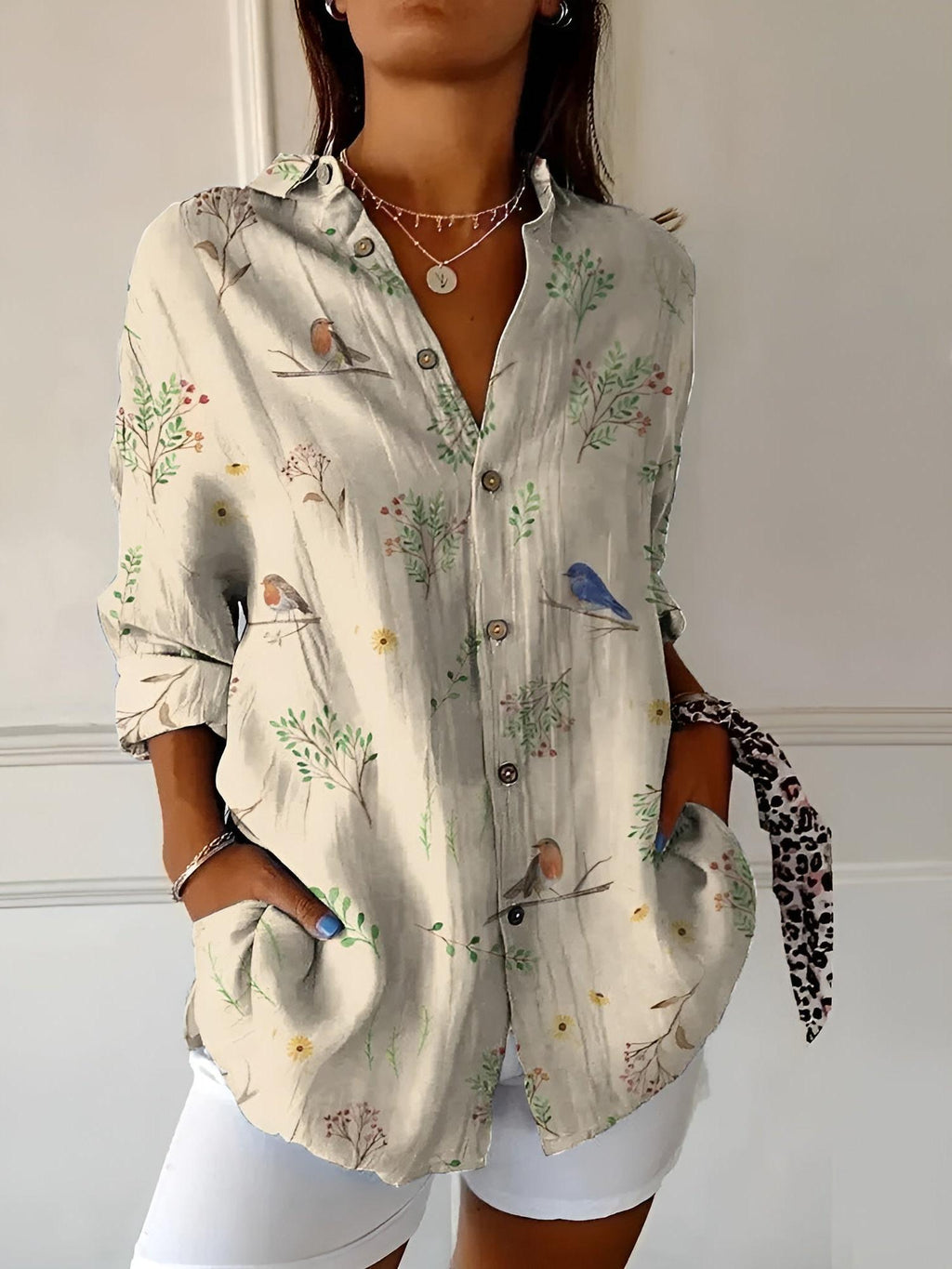 Women's Long Sleeve Button-Down Shirt - Cotton Blend Casual Top for Everyday Wear