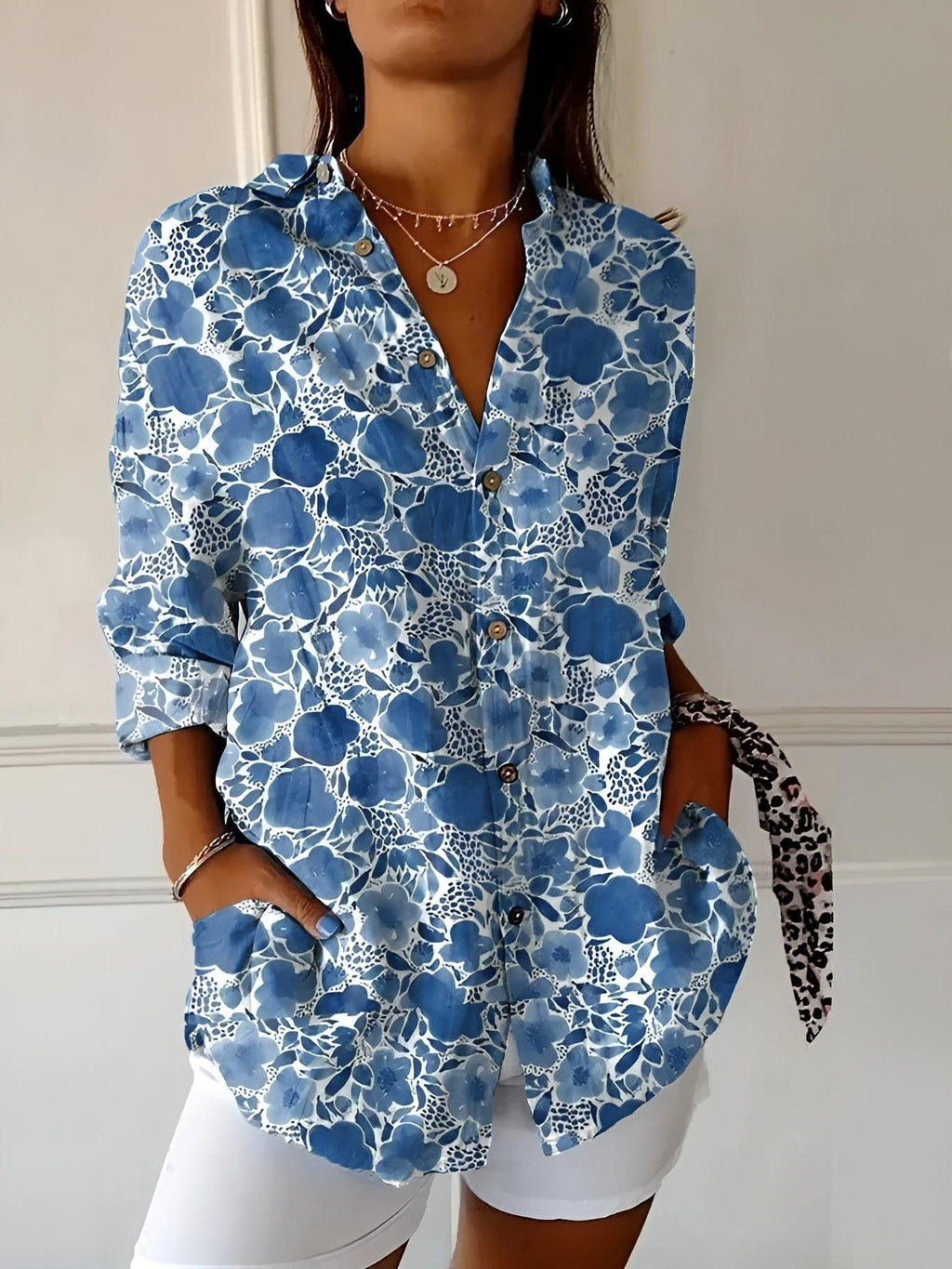 Women's Long Sleeve Button-Down Shirt - Cotton Blend Casual Top for Everyday Wear