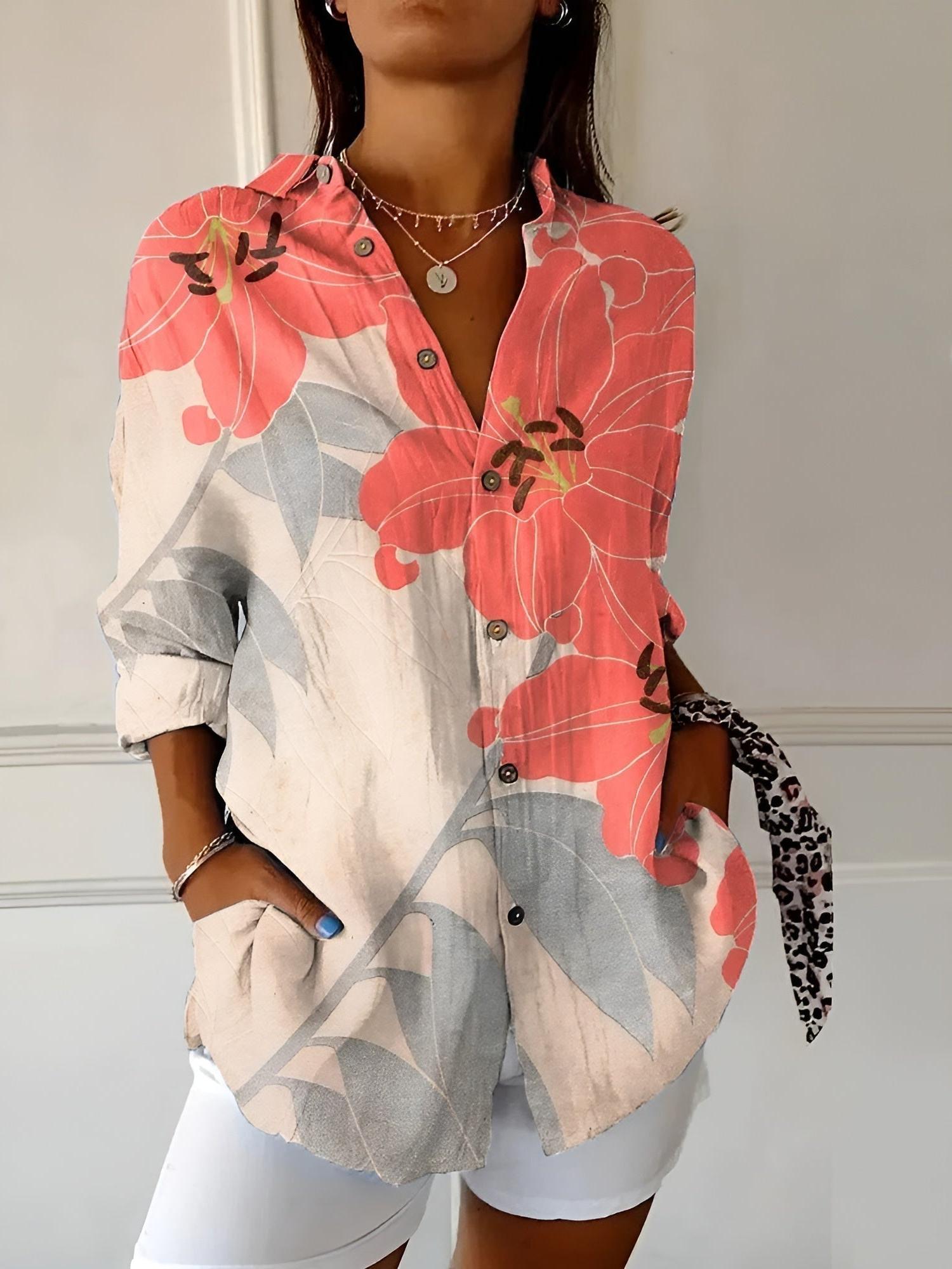 Women's Long Sleeve Button-Down Shirt - Cotton Blend Casual Top for Everyday Wear