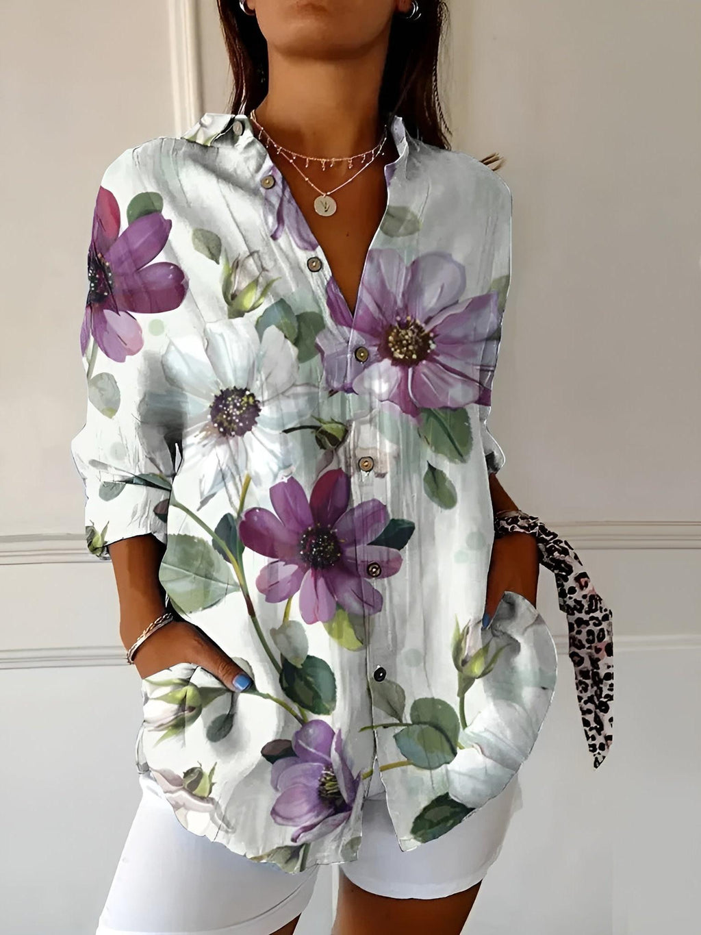 Women's Long Sleeve Button-Down Shirt - Cotton Blend Casual Top for Everyday Wear