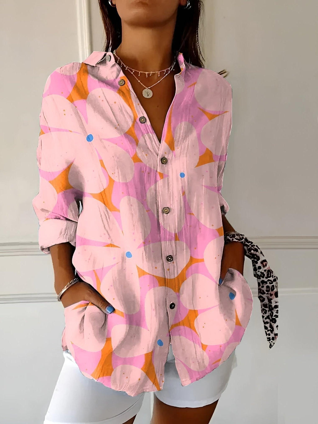 Women's Long Sleeve Button-Down Shirt - Cotton Blend Casual Top for Everyday Wear