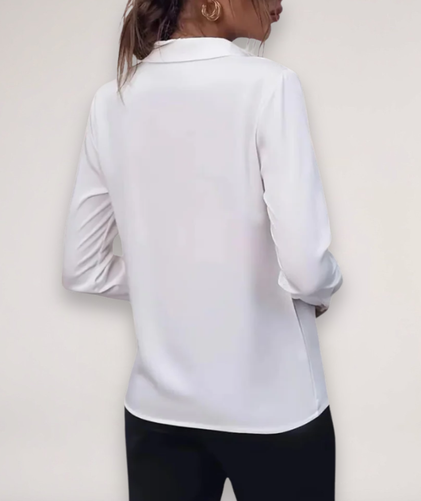 Women's Long Sleeve Collared Blouse with Concealed Button Placket - Versatile Office or Casual Wear Top