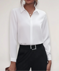 Women's Long Sleeve Collared Blouse with Concealed Button Placket - Versatile Office or Casual Wear Top