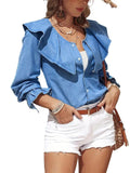 Women's Ruffled Long Sleeve Blouse - Soft Fabric, Casual Style for Everyday Wear