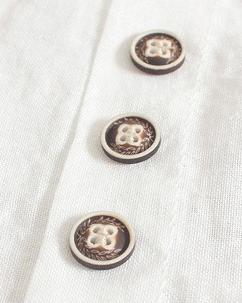 Women's Short Sleeve Blouse with Button Accents, Rolled Cuffs, and Round Neckline for Casual Wear