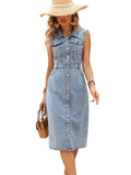 Women's Sleeveless Midi Dress with Button Detail - Casual Summer Dress for Everyday Wear
