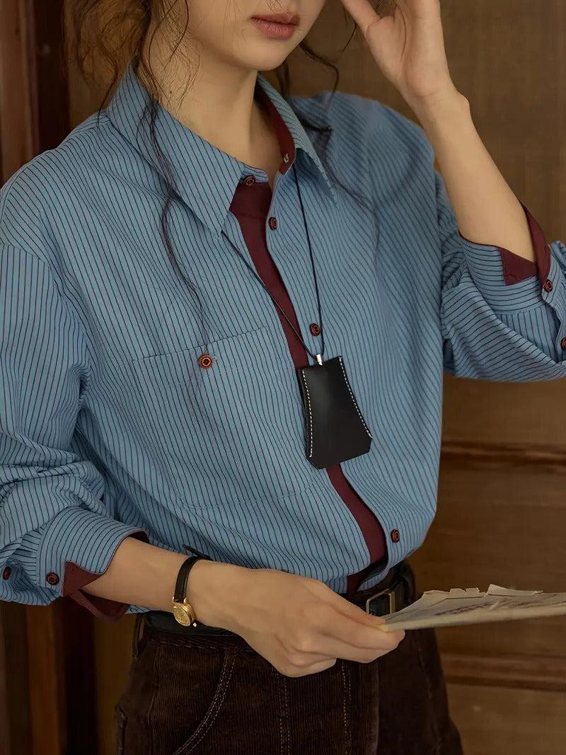 Women's Striped Long Sleeve Cotton Shirt for Casual Wear