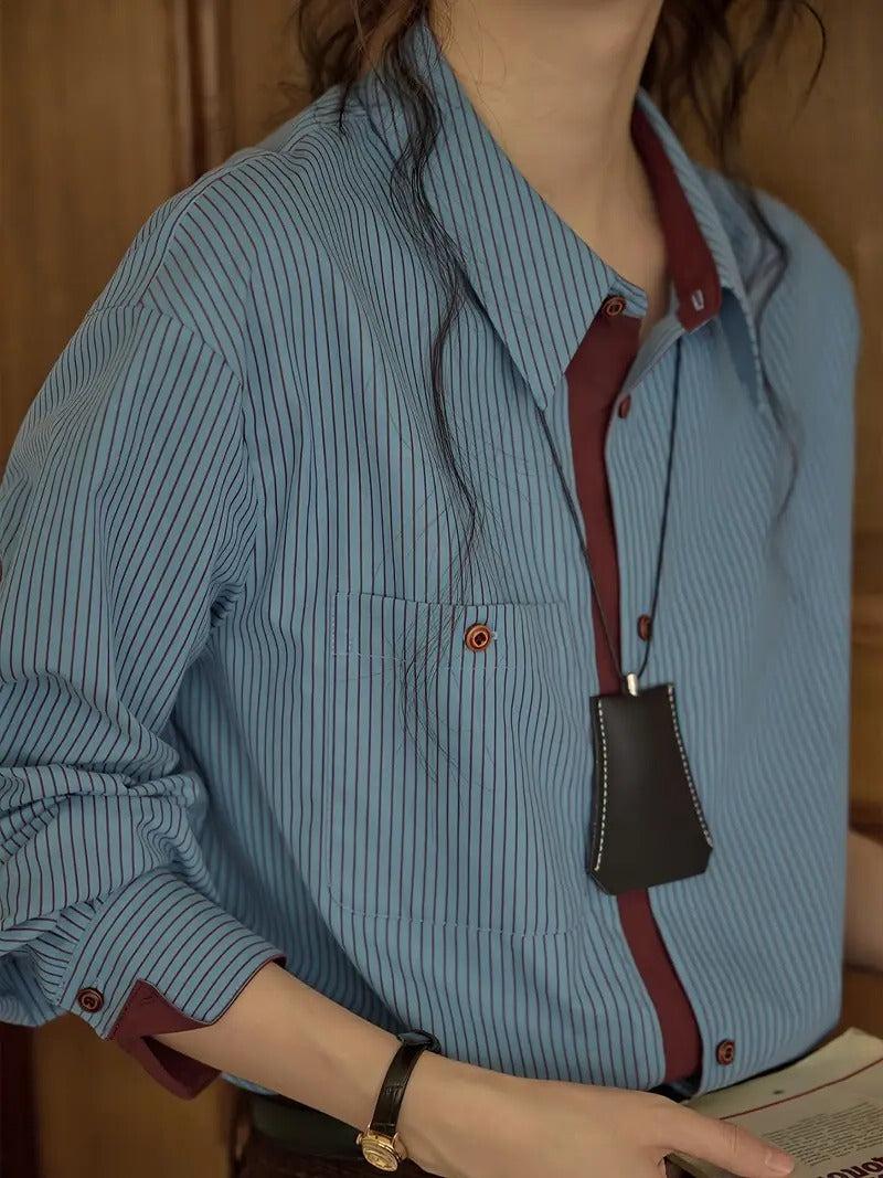 Women's Striped Long Sleeve Cotton Shirt for Casual Wear