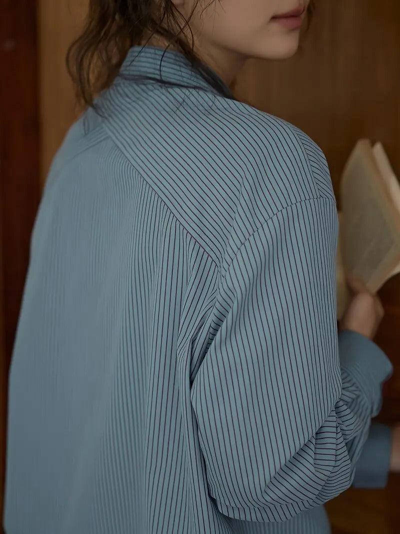 Women's Striped Long Sleeve Cotton Shirt for Casual Wear