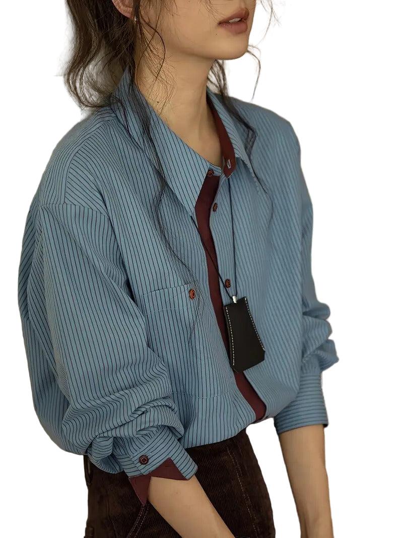 Women's Striped Long Sleeve Cotton Shirt for Casual Wear