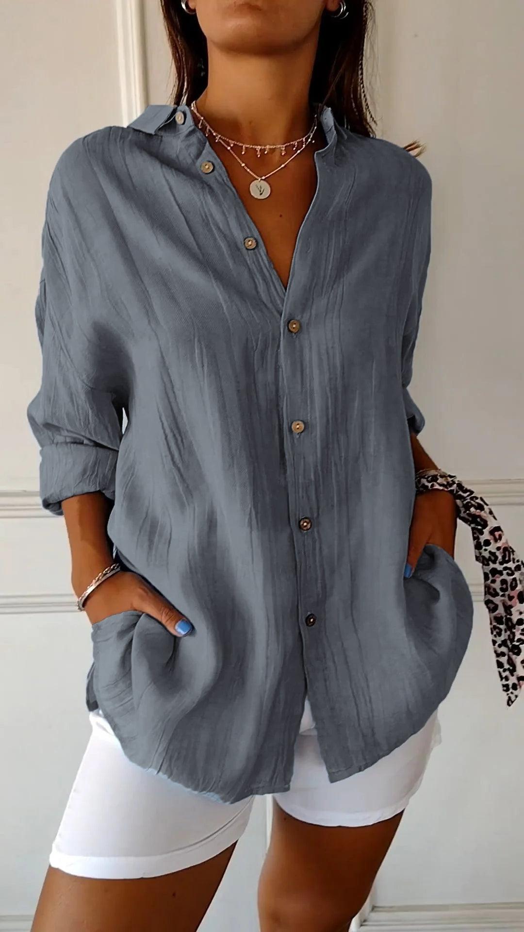 Women's Summer Button-Front Cotton Shirt - Lightweight Casual Top for Warm Weather
