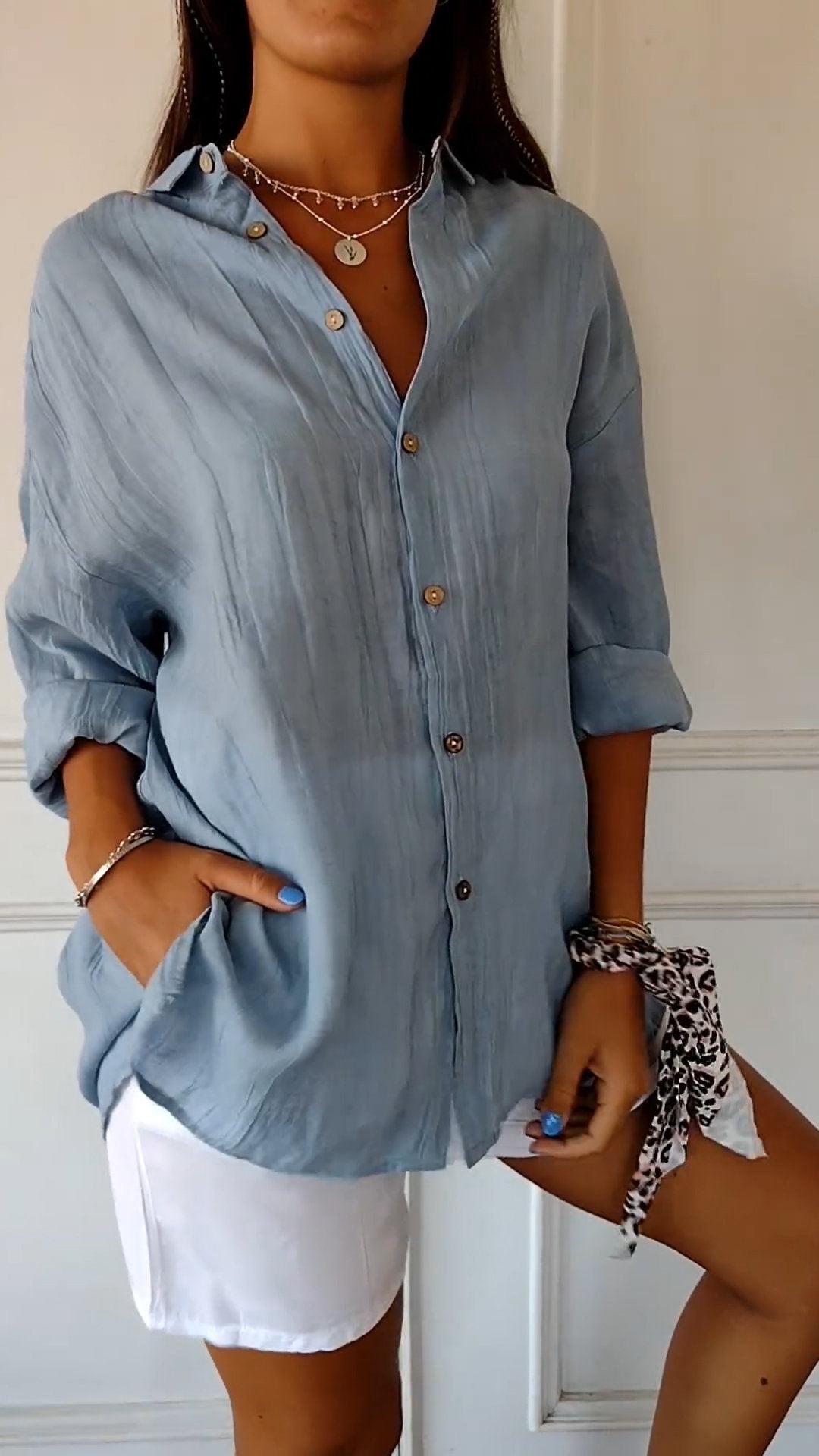 Women's Summer Button-Front Cotton Shirt - Lightweight Casual Top for Warm Weather