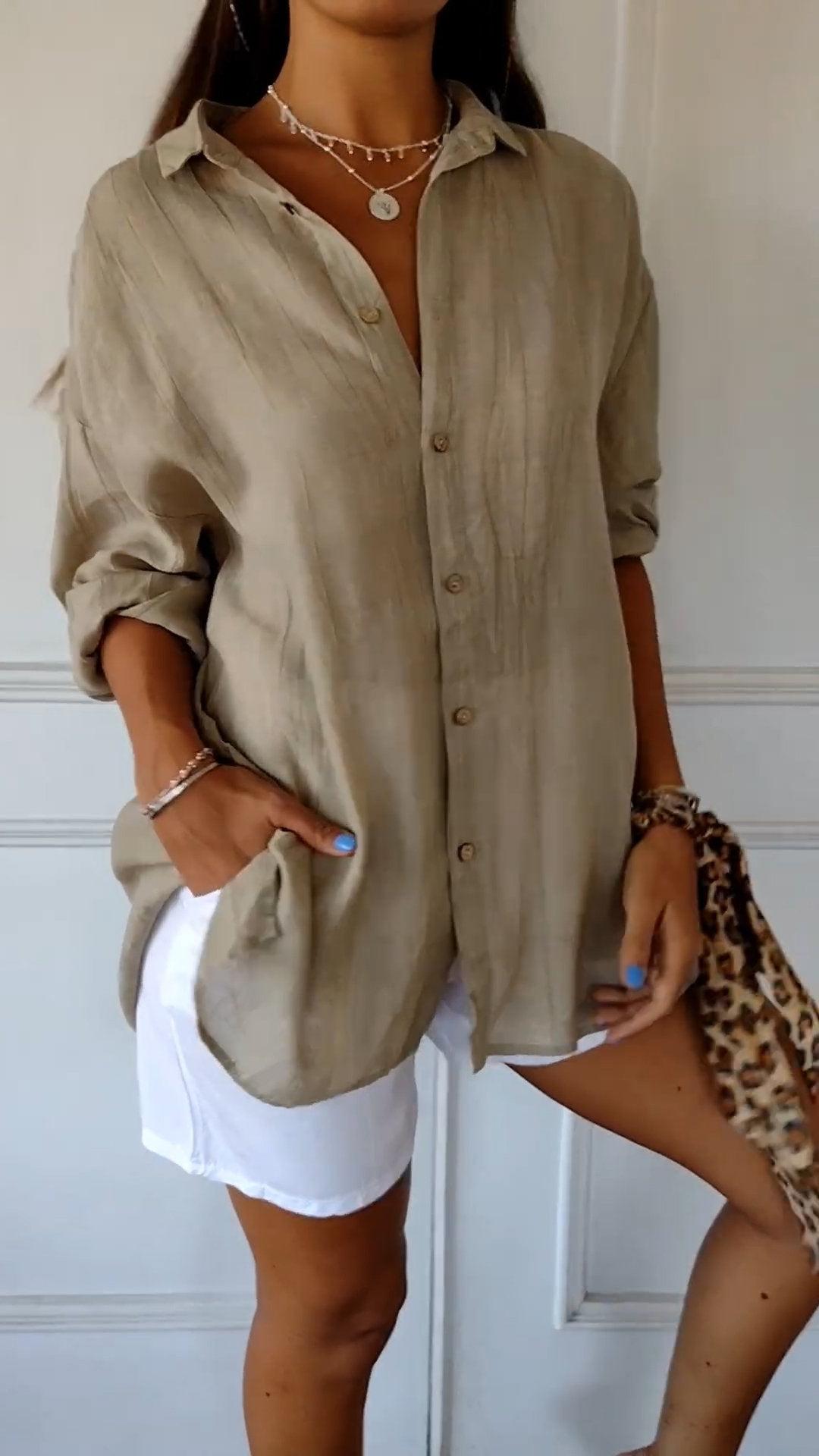 Women's Summer Button-Front Cotton Shirt - Lightweight Casual Top for Warm Weather