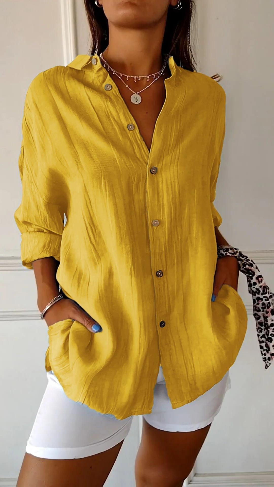 Women's Summer Button-Front Cotton Shirt - Lightweight Casual Top for Warm Weather