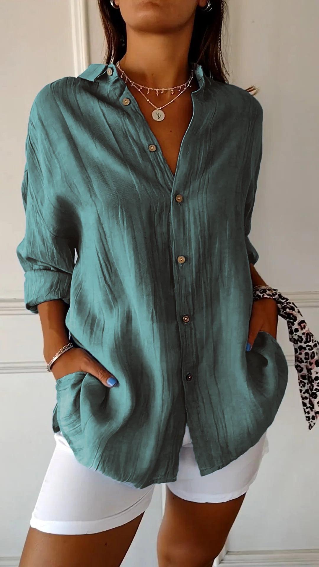 Women's Summer Button-Front Cotton Shirt - Lightweight Casual Top for Warm Weather