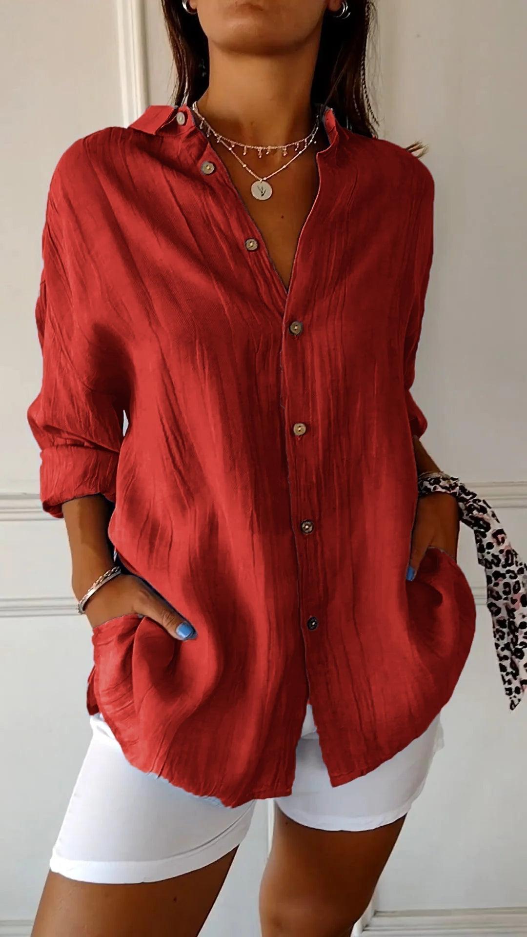 Women's Summer Button-Front Cotton Shirt - Lightweight Casual Top for Warm Weather