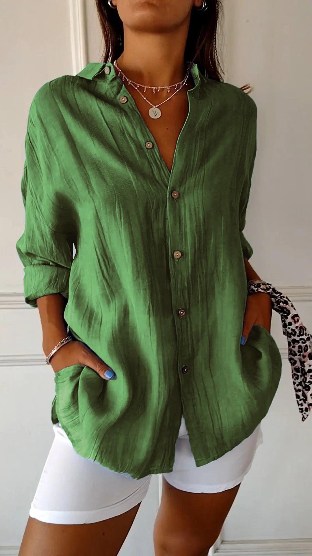 Women's Summer Button-Front Cotton Shirt - Lightweight Casual Top for Warm Weather