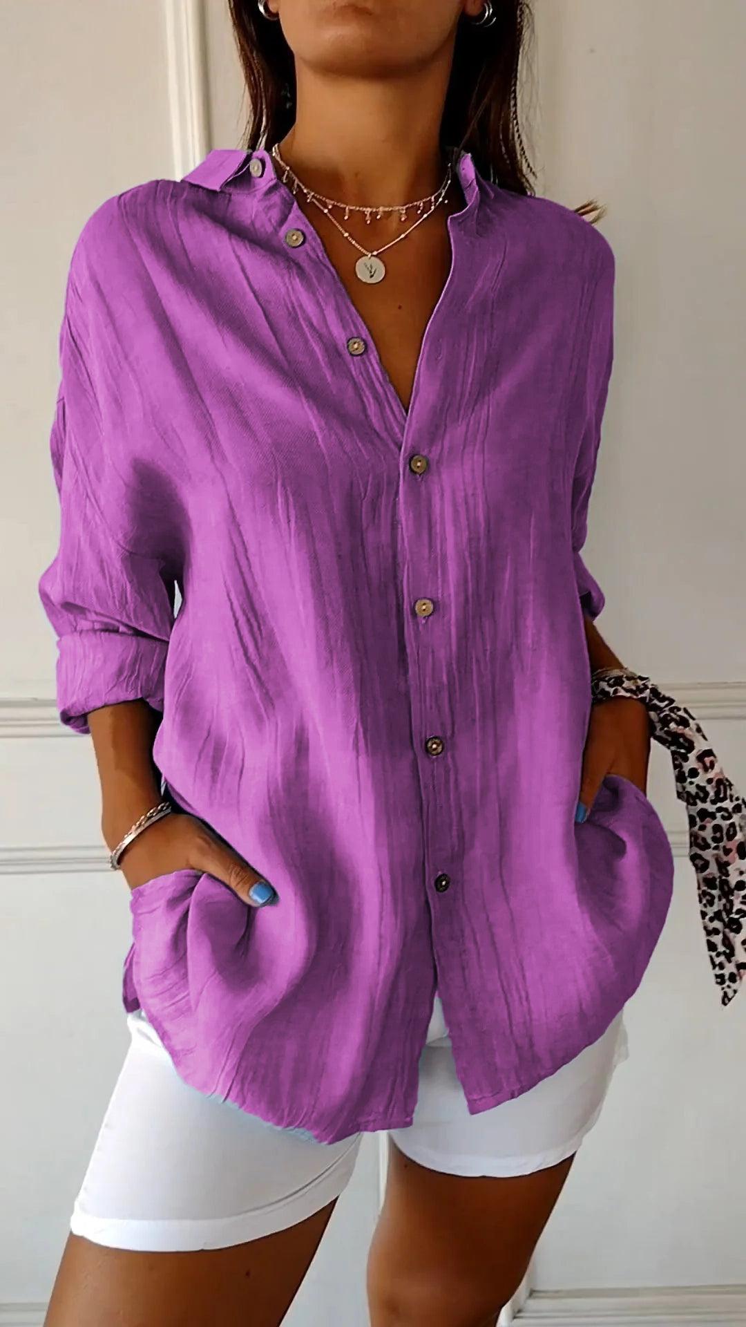 Women's Summer Button-Front Cotton Shirt - Lightweight Casual Top for Warm Weather