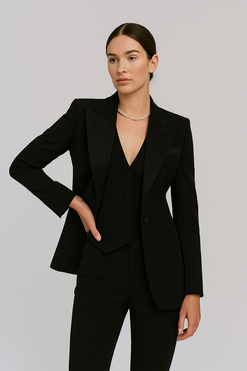 Women's Tailored Blazer Set with Vest and Trousers - Professional Suit for Office Wear, Business Meetings, or Formal Events