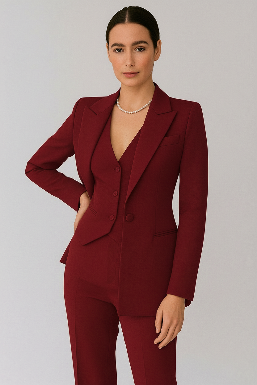 Women's Tailored Blazer Set with Vest and Trousers - Professional Suit for Office Wear, Business Meetings, or Formal Events