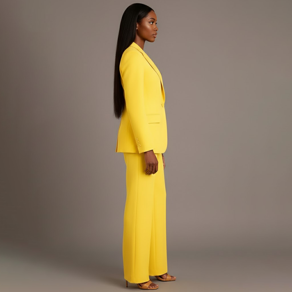 Women's Tailored Blazer and Pants Suit Set - Professional Long Blazer with Matching Trousers for Office Wear