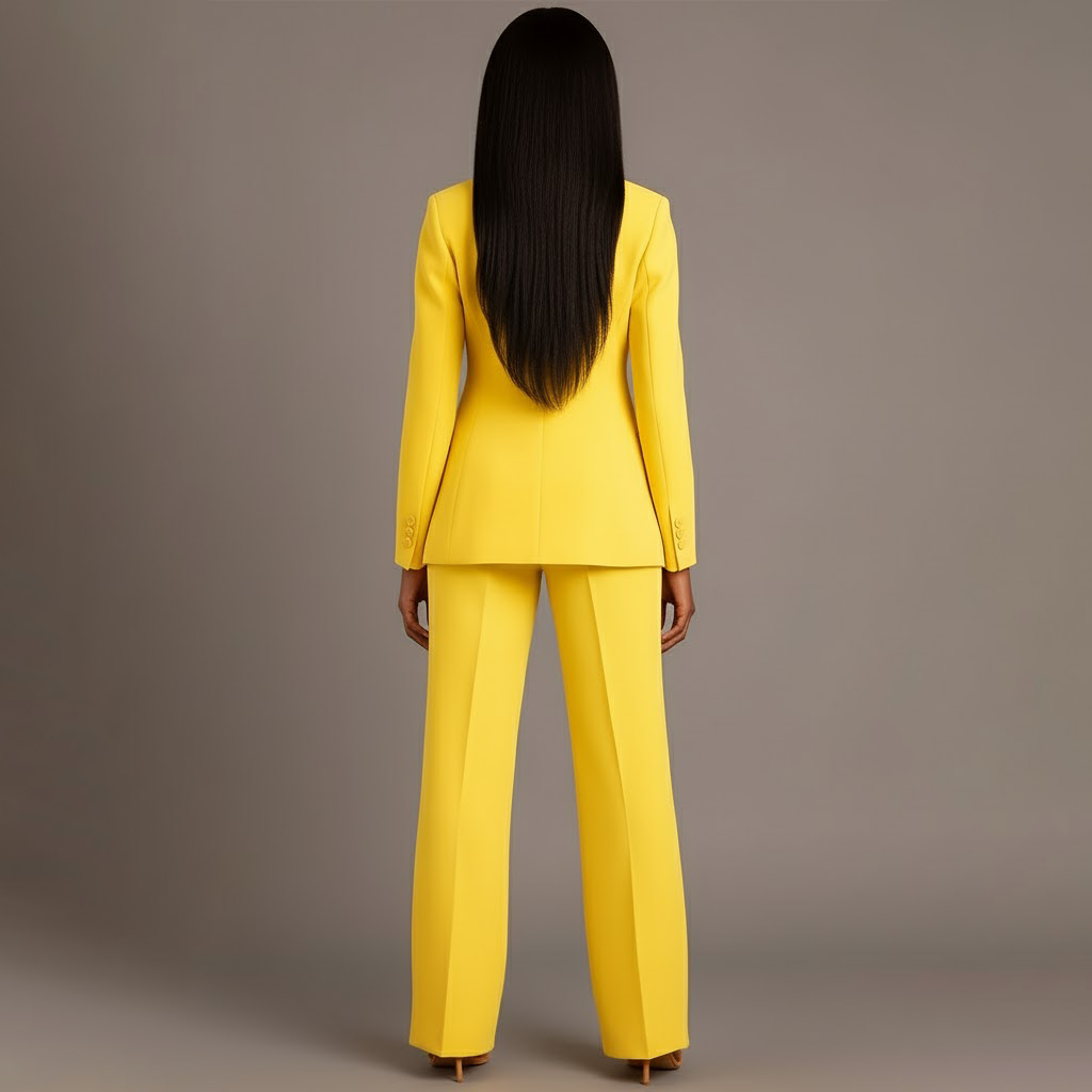 Women's Tailored Blazer and Pants Suit Set - Professional Long Blazer with Matching Trousers for Office Wear