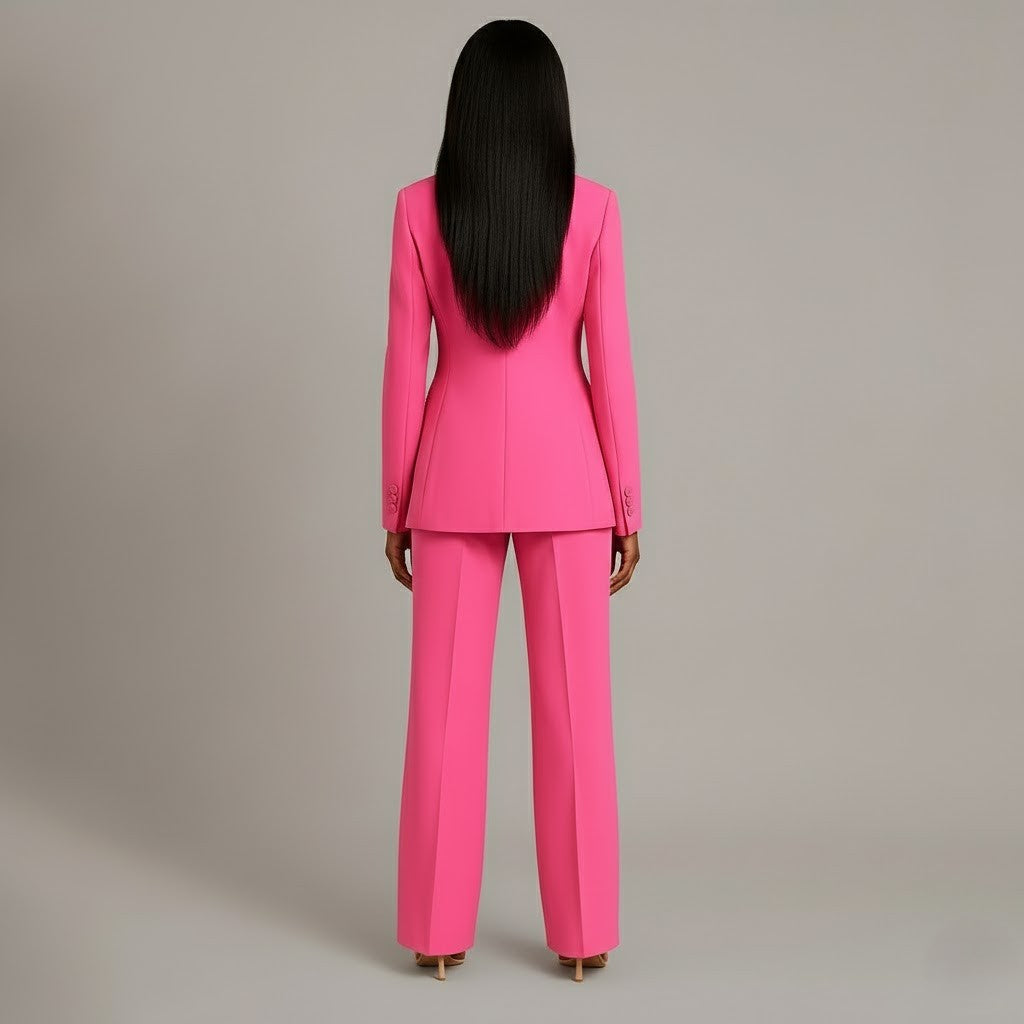 Women's Tailored Blazer and Pants Suit Set - Professional Long Blazer with Matching Trousers for Office Wear