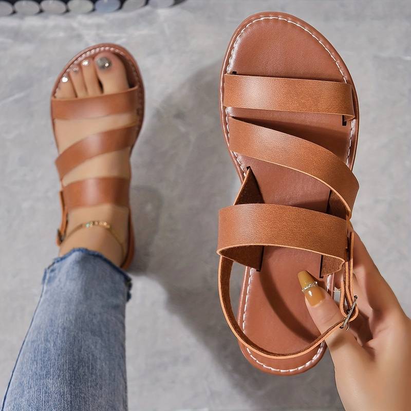 Women's Three-Strap Flat Sandals - Comfortable Casual Footwear for Summer